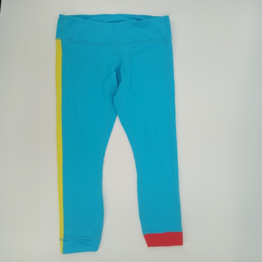 Lululemon Wunder Under Crop Blue Yellow Red Colorblock‎ Leggings Size 8 LW6A16S